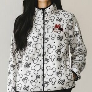 Disney Minnie Mouse Fleece Jacket Women's Size Small All Over Print Zip Up